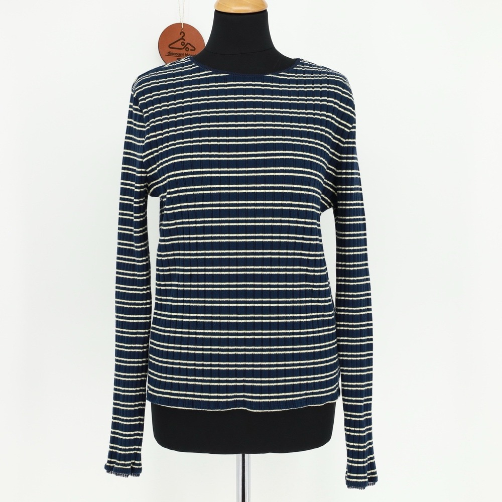 J. Crew Pointelle Long Sleeve Stripe Lace Trim Ribbed T-shirt CC997 Preppy Large - Picture 1 of 9